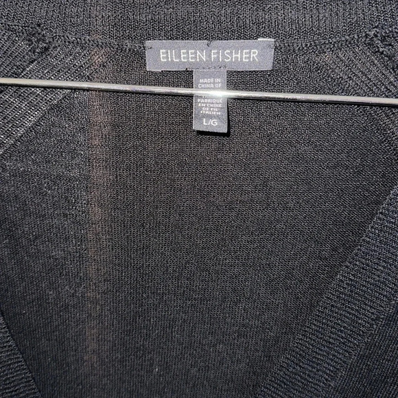 Eileen Fisher Merino Wool Longline Black VNeck Sweater Size Large - Picture 5 of 6